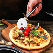 Koyu Haki Stili Paslanmaz Çelik Pizza Kesici, Pizza Tekerlek Dilimleme Kek Ekmek Turta Yuvarlak Bıçak Mutfak Aletleri Pişirme Kesme Aletleri (Yurt Dışından)