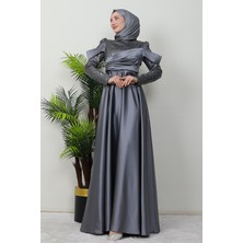 Giza Store Kolu Drapeli Pullu Abiye Koyu Gri