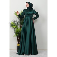 Giza Store Kolu Drapeli Pullu Abiye Zümrüt