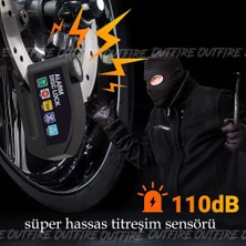 Outfire Motosiklet Için Su Geçirmez, 110DB Alarmlı ve Halatlı Disk Kilidi Motorsiklet Kilidi