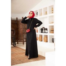 Neways 6579-DENIM Fermuarlı Ferace Siyah