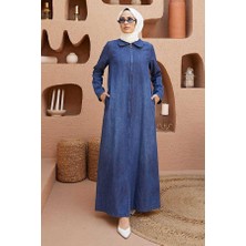 Neways 6568-DENIM Fermuarlı Ferace Koyu Mavi