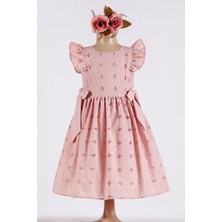 Miniğimin Cicileri Fırfırlı Broderie Fiyonklu Kız Çocuk Elbisesi - Pembe
