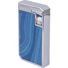 Parmida Çift Torch Pürmüz Mavi-Gümüş Ahşap Desenli Metal Puro Çakmağı