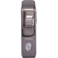 Parmida Tek Torch Pürmüz Gunmetal-Ahşap Desenli Dahili Puro Makaslı Metal Puro Çakmağı