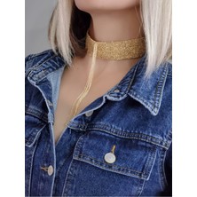Eva Takı 15 Sıralı Zincir Dokuma Sallantılı Vücut Tasma Choker Gold El Yapımı Kolye