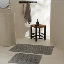 Karaca Home Foley Açık Gri 2li Banyo Paspas Seti Pamuklu Desenli Rahat Kullanım