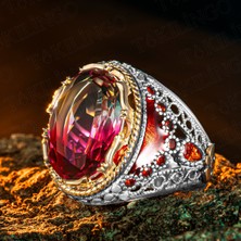 Takılingo 925 Ayar Gümüş Renkli Turmalin Taşlı Usta Işi Erkek Yüzük