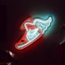 Flying Jordan Neon Metal Duvar Duvar Dekoru - 45  cm   x  43  cm  - Metal Neon Tabela, Tablo, LED Işıklı Duvar Dekoru, Ledli Duvar Dekoru, Ayakkabıcı Hediye