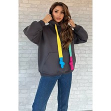 Gülseli Kadın Kapüşonlu Renkli Şeritli Şardonlu Sweatshirt