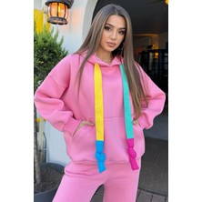 Gülseli Kadın Kapüşonlu Renkli Şeritli Şardonlu Sweatshirt