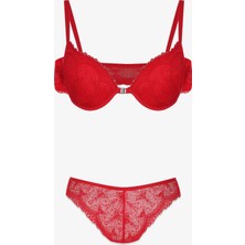 Koza İç Giyim Sevgililer Günü Temalı Kadın Yarım Dolgulu Önden Açılabilir Dantelli Sütyen Takım