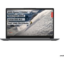 Lenovo Ideapad 1 AMD Ryzen 5 5500U 16GB 512GB SSD Freedos 15.6" FHD Taşınabilir Bilgisayar 82R400R6TX