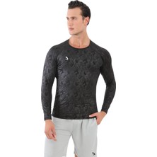 Domin Spor Erkek Siyah Uzun Kol Kamuflaj Desenli Compression Fitness Gym Body Tshirt DMN25478