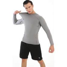 Domin Spor Erkek Uzun Kollu Gri Compression Fitness Gym Body Tshirt DMN25478