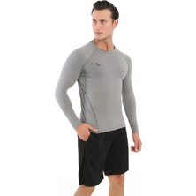 Domin Spor Erkek Uzun Kollu Gri Compression Fitness Gym Body Tshirt DMN25478