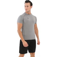 Domin Spor Erkek Kısa Kollu Gri Compression Fitness Gym Body Tshirt DMNS56321