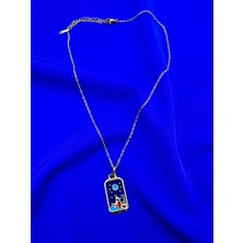 Celeste Shine Tarot Çelik Şans Kolyesi Laciver Mine Dolgulu Gece Figürü Detaylı