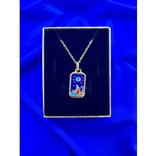 Celeste Shine Tarot Çelik Şans Kolyesi Laciver Mine Dolgulu Gece Figürü Detaylı