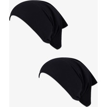 Kadın 2'li Likralı Dikişsiz Siyah Tesettür Bone