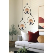 Deco Modern Tasarım Cafe - Mutfak - Salon - Oturma Odası Siyah Renk Bal Camlı 3 Lü Avize