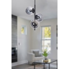 Modavize Sarmaşık Modern Tasarım Salon Mutfak Yatak Odası Siyah Renk Füme Camlı 3 Lü Avize