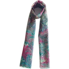 ElifEbru Exclusive Handicrafts Ebru Sanatı El Yapımı Kadın Ipek Fular Yeşil Kırmızı Sarı  Çok Renkli Fu 136