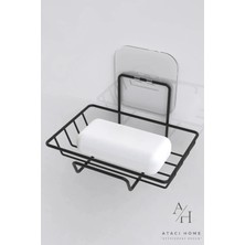 Atacı Home Yapışkanlı Siyah Fön Tutacağı ve Siyah Sabunluk Pratik Banyo 2'li Set