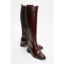 Luvi Rochos Bordo Rugan Streç Detaylı Hakiki Deri Kadın Çizme