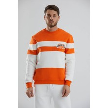 Blok Renkli Şardonlu Bisiklet Yaka Erkek Sweatshirt