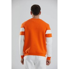 Blok Renkli Şardonlu Bisiklet Yaka Erkek Sweatshirt