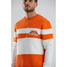 Blok Renkli Şardonlu Bisiklet Yaka Erkek Sweatshirt