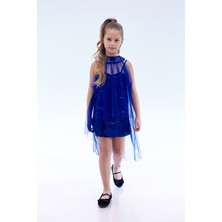 Ahengim Kız Çocuk Pullu Pelerinli Trend Abiye Elbise AK2244