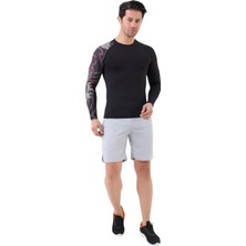 Domin Spor Erkek Uzun Kollu Tek Kol Dijital Baskılı Compression Fitness Gym Spor Body Tshirt DMN66777