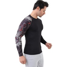 Domin Spor Erkek Uzun Kollu Tek Kol Dijital Baskılı Compression Fitness Gym Spor Body Tshirt DMN66777