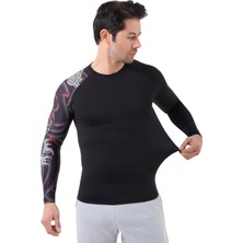 Domin Spor Erkek Uzun Kollu Tek Kol Dijital Baskılı Compression Fitness Gym Spor Body Tshirt DMN66777