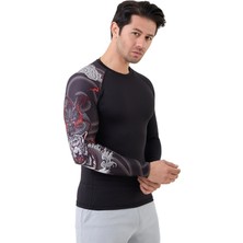 Domin Spor Erkek Uzun Kollu Tek Kol Dijital Baskılı Compression Fitness Gym Spor Body Tshirt DMN66777