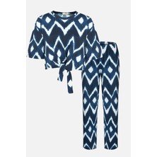 Kadın Pamuklu Önden Bağlamalı Crop T-shirt Pijama Takımı