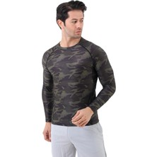 Domin Spor Erkek Uzun Kollu Haki Kamuflaj Compression Body Fitness Gym T-Shirt DMN66779