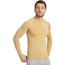 Domin Spor Erkek Uzun Kollu Gold Bej Likralı Fit Compression Spor Body Tshirt DMN1453884353