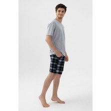 Erkek Gri Melanj Alt Desenli Şortlu Pijama Takımı