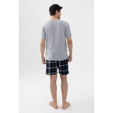 Erkek Gri Melanj Alt Desenli Şortlu Pijama Takımı