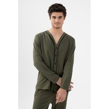 Erkek Pamuklu, Likralı, Düğmeli ve Cep Detaylı Pijama Takımı
