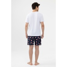 Erkek Kısa Kollu Pamuklu Popcorn Desenli Şortlu Pijama Takımı