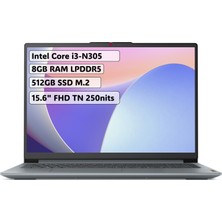 Lenovo Ideapad Slim 3 Intel Core i3 N305 8GB 512GB SSD Freedos 15.6" FHD Taşınabilir Bilgisayar 82XB00B4TX