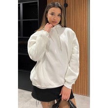 Gülseli Kadın Kapüşonlu Üç Iplik Şardonlu Oversize Sweatshirt