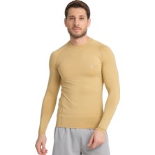 Domin Spor Erkek Uzun Kollu Gold Bej Likralı Fit Compression Spor Body Tshirt DMN1453884353