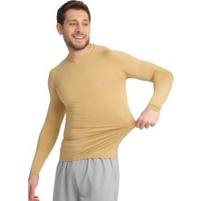 Domin Spor Erkek Uzun Kollu Gold Bej Likralı Fit Compression Spor Body Tshirt DMN1453884353