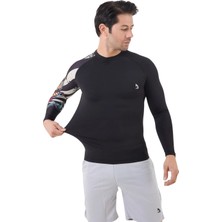 Domin Spor Erkek Uzun Kollu Tek Kol Kuru Kafa Desenli Compression Fitness Gym Spor Body Tshirt DMN89766