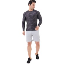 Domin Spor Erkek Uzun Kollu Gri Kamuflaj Compression Body Fitness Gym T-Shirt DMN54780